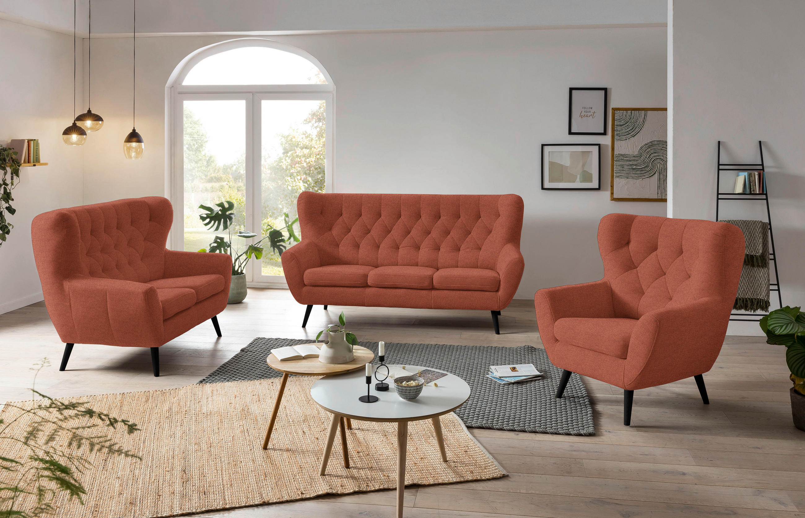 2-SITZER-SOFA in Mikrofaser Rostfarben  - Eichefarben/Rostfarben, Design, Holz/Holzwerkstoff (138/104/92cm) - Stylife
