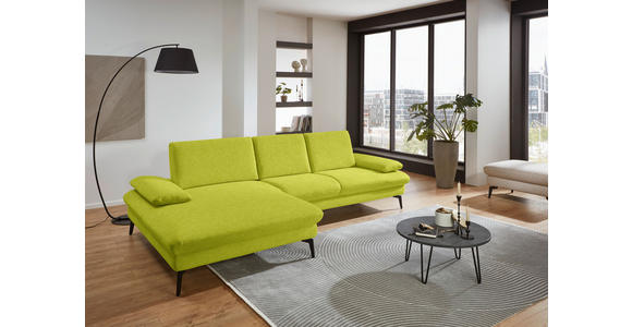 ECKSOFA in Chenille, Mikrofaser Limette 157/299 cm - Limette/Schwarz, Design, Textil/Metall (157/299cm) - Dieter Knoll
