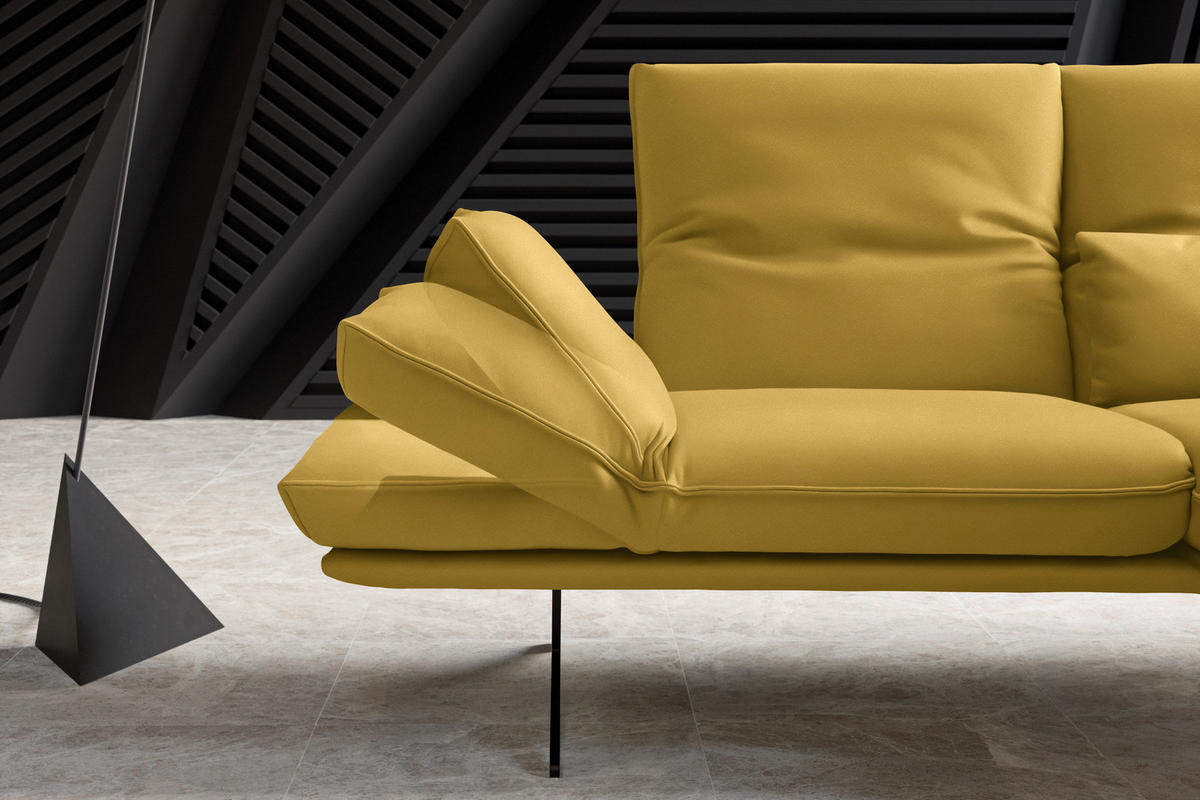 ECKSOFA in Echtleder Gelb  210/130 cm  - Gelb/Schwarz, Design, Leder/Metall (210/130cm) - Dieter Knoll