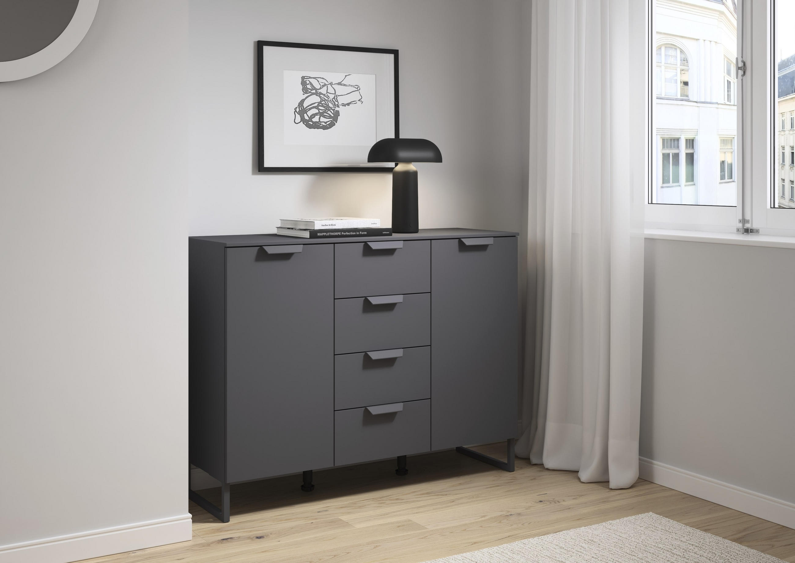 SIDEBOARD 120/92/42 cm Dunkelgrau  - Dunkelgrau, Design, Holzwerkstoff/Metall (120/92/42cm) - Xora