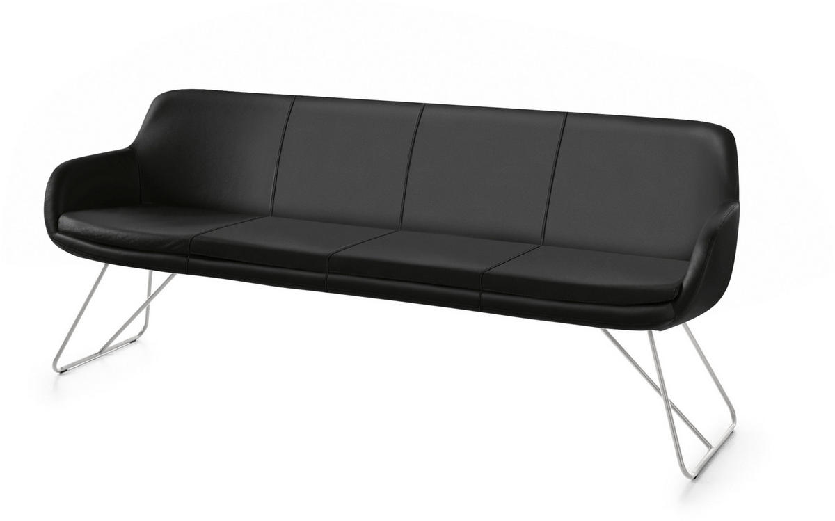 SITZBANK 200/87/65 cm Echtleder Schwarz Metall  - Edelstahlfarben/Schwarz, Design, Leder/Metall (200/87/65cm) - Musterring