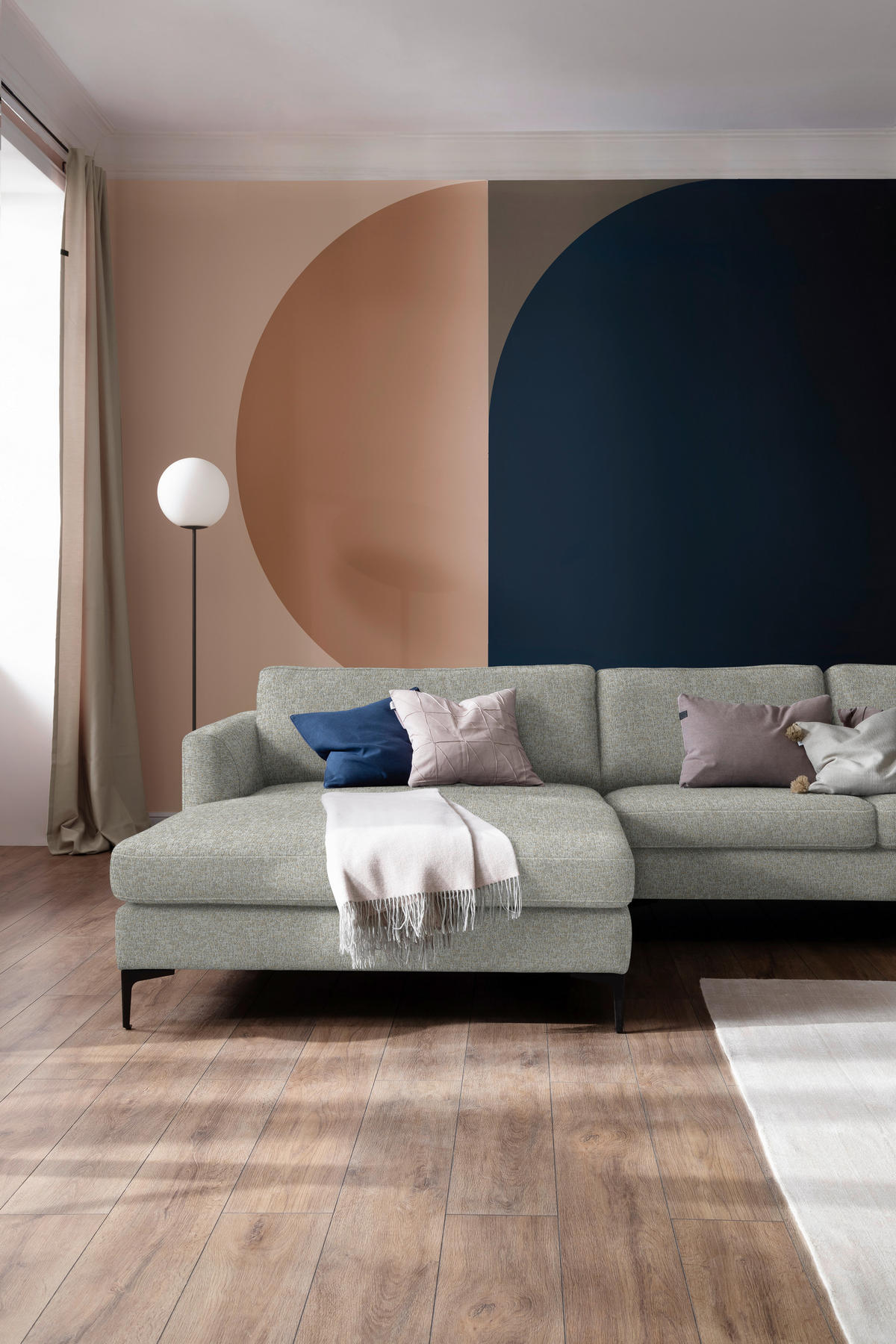 ECKSOFA in Flachgewebe Taupe  195/310 cm  - Taupe/Schwarz, Design, Textil/Metall (195/310cm) - Schöner Wohnen
