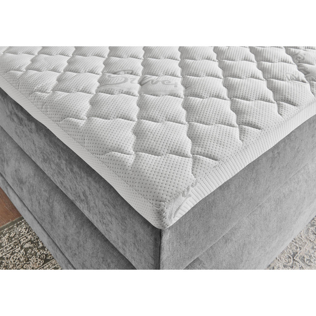 Thumbnail - Mid.you Boxspringbett, Grau, Textil, H2 + H3, 7-Zonen, Höhe ca. 19 cm, 140x200 cm, gepolstertes Kopfteil, Topper durchge...