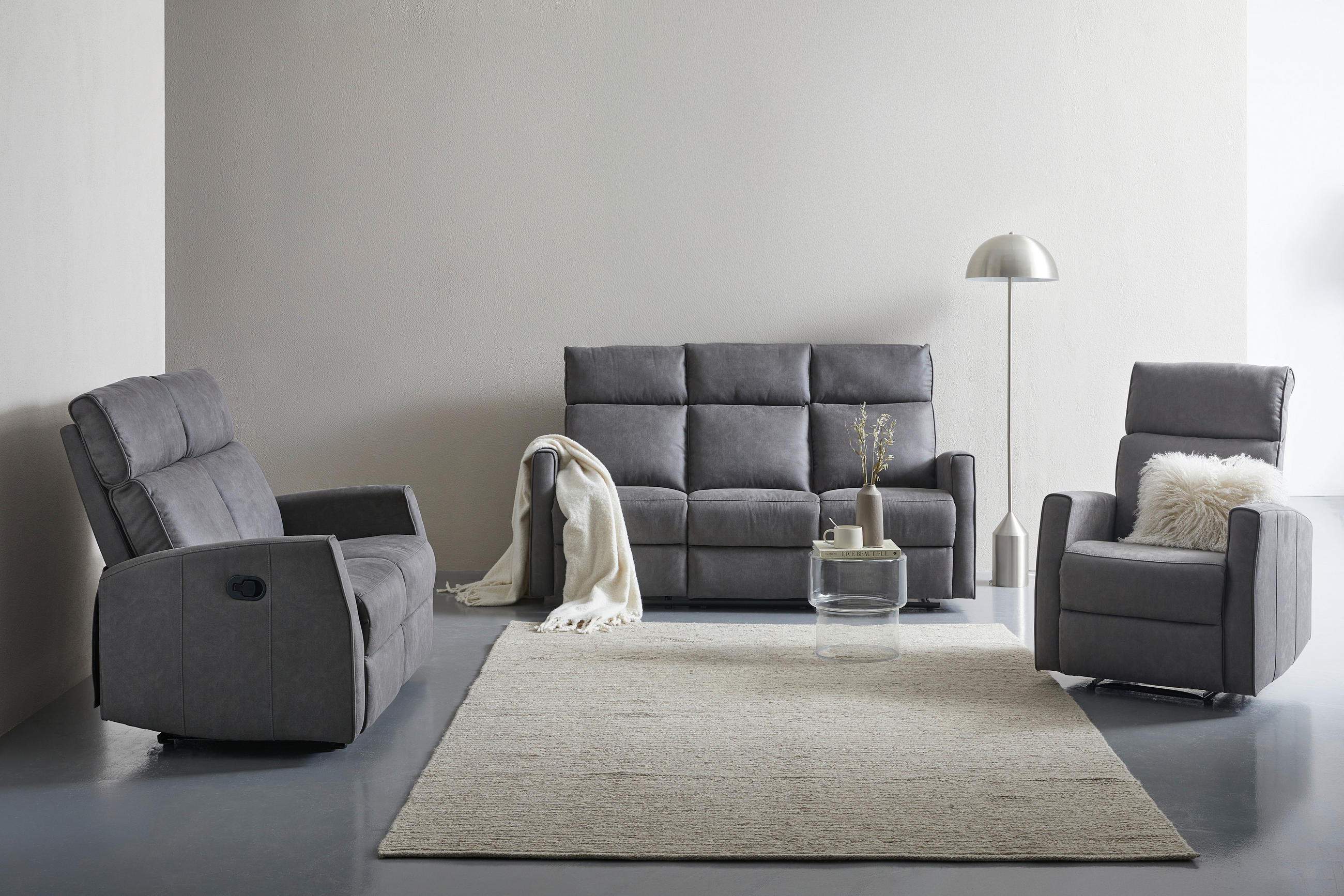 3-SITZER-SOFA Mikrofaser Grau  - Schwarz/Grau, KONVENTIONELL, Kunststoff/Textil (180/105/93cm) - Xora