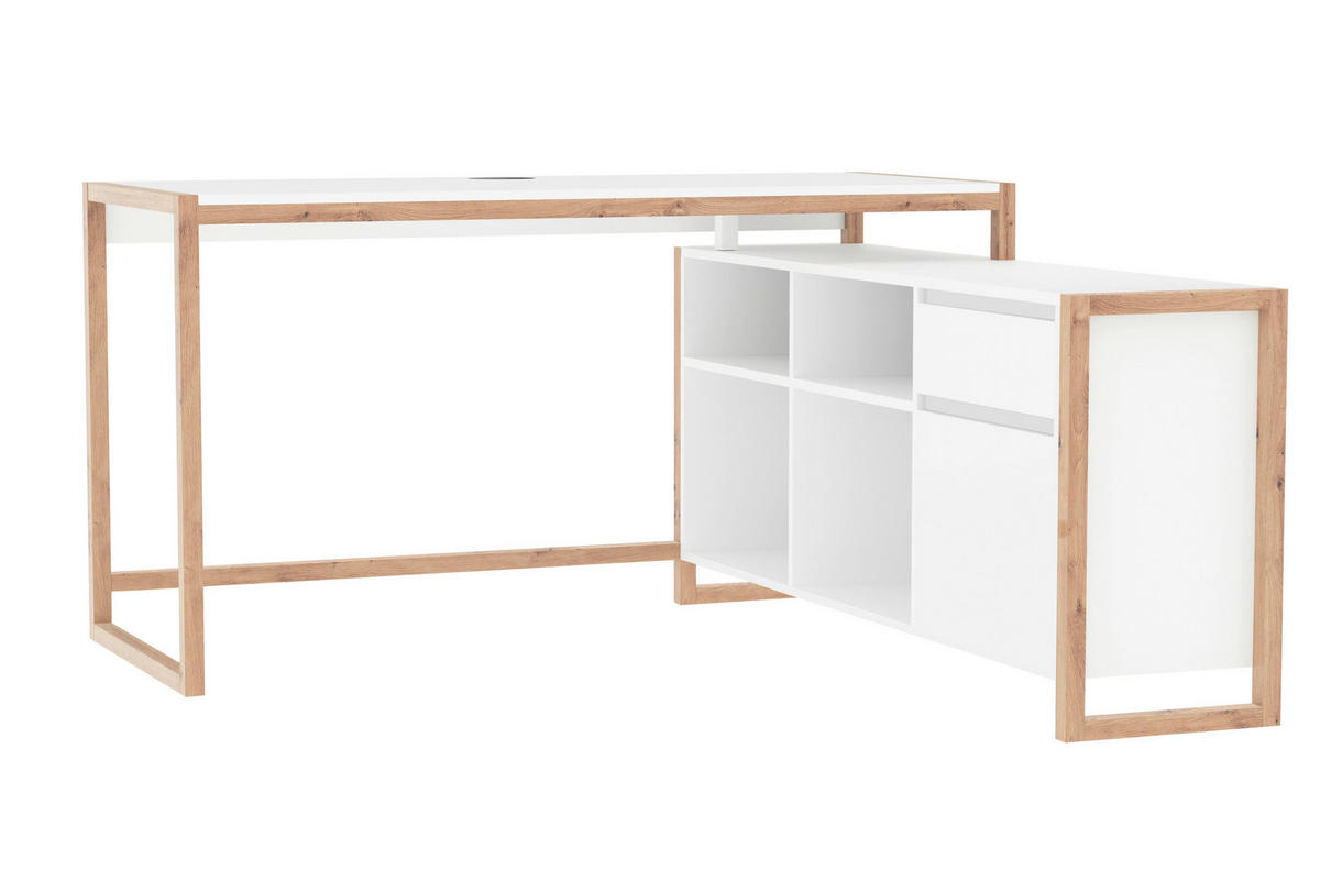 ECKSCHREIBTISCH 139/139/75 cm  in Weiß, Eiche Artisan  - Weiß/Eiche Artisan, MODERN, Holzwerkstoff (139/139/75cm) - MID.YOU