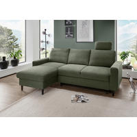 ECKSCHLAFSOFA Passione in Chenille Dunkelgrün  - Dunkelgrün/Schwarz, MODERN, Holz/Textil (147/234cm) - Livetastic