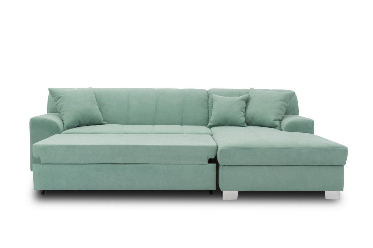 ECKSCHLAFSOFA  CAPRI Mintgrün Mikrofaser  - Chromfarben/Mintgrün, KONVENTIONELL, Textil/Metall (239/152cm) - MID.YOU