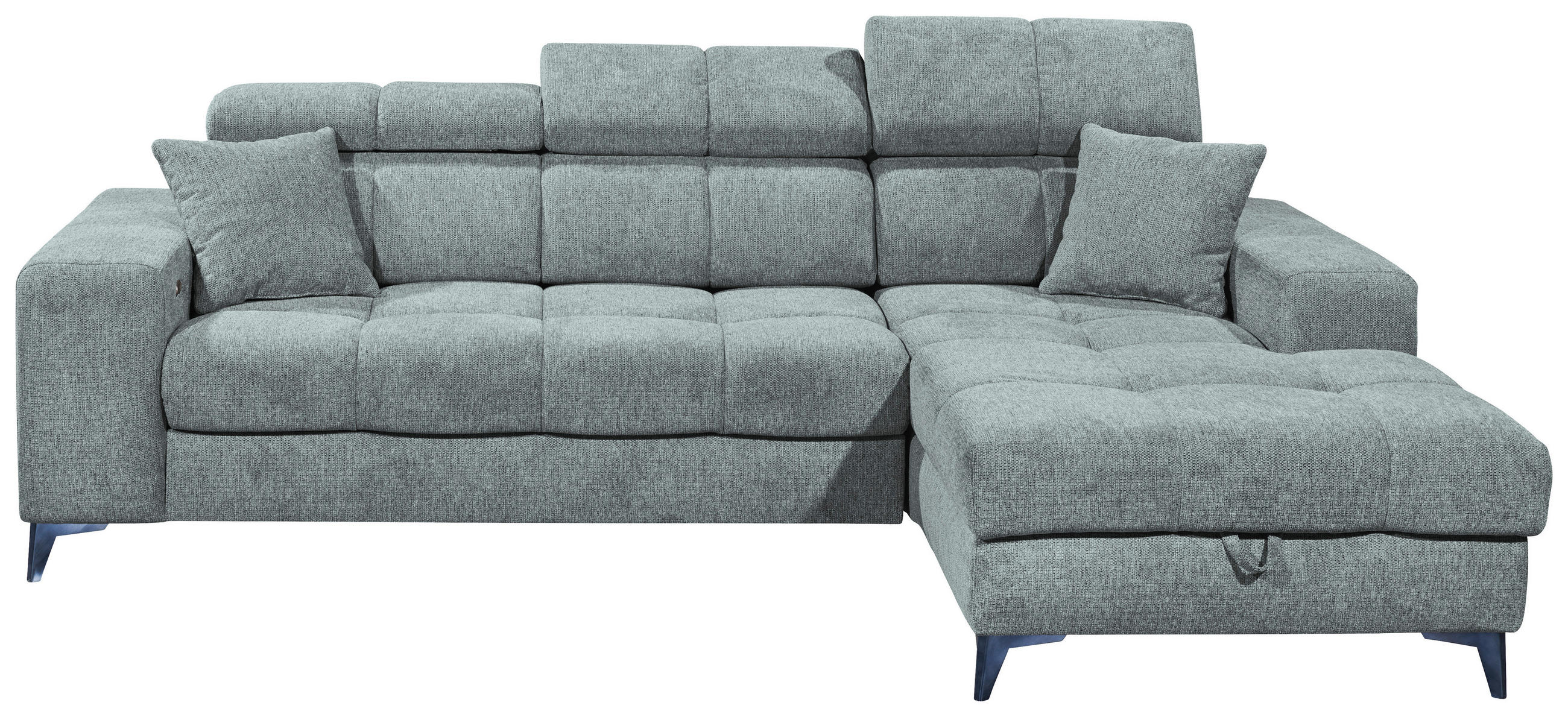 ECKSOFA Hellblau Chenille Zierkissen, Bettkasten, Rücken echt, Kopfteilverstellung, Sitztiefenverstellung  - Schwarz/Hellblau, KONVENTIONELL, Kunststoff/Textil (268/172cm) - Carryhome