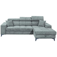 ECKSOFA 268/172 cm  in Chenille Hellblau Zierkissen, Bettkasten, Rücken echt, Kopfteilverstellung, Sitztiefenverstellung  268/172 cm  - Schwarz/Hellblau, KONVENTIONELL, Kunststoff/Textil (268/172cm) - MID.YOU