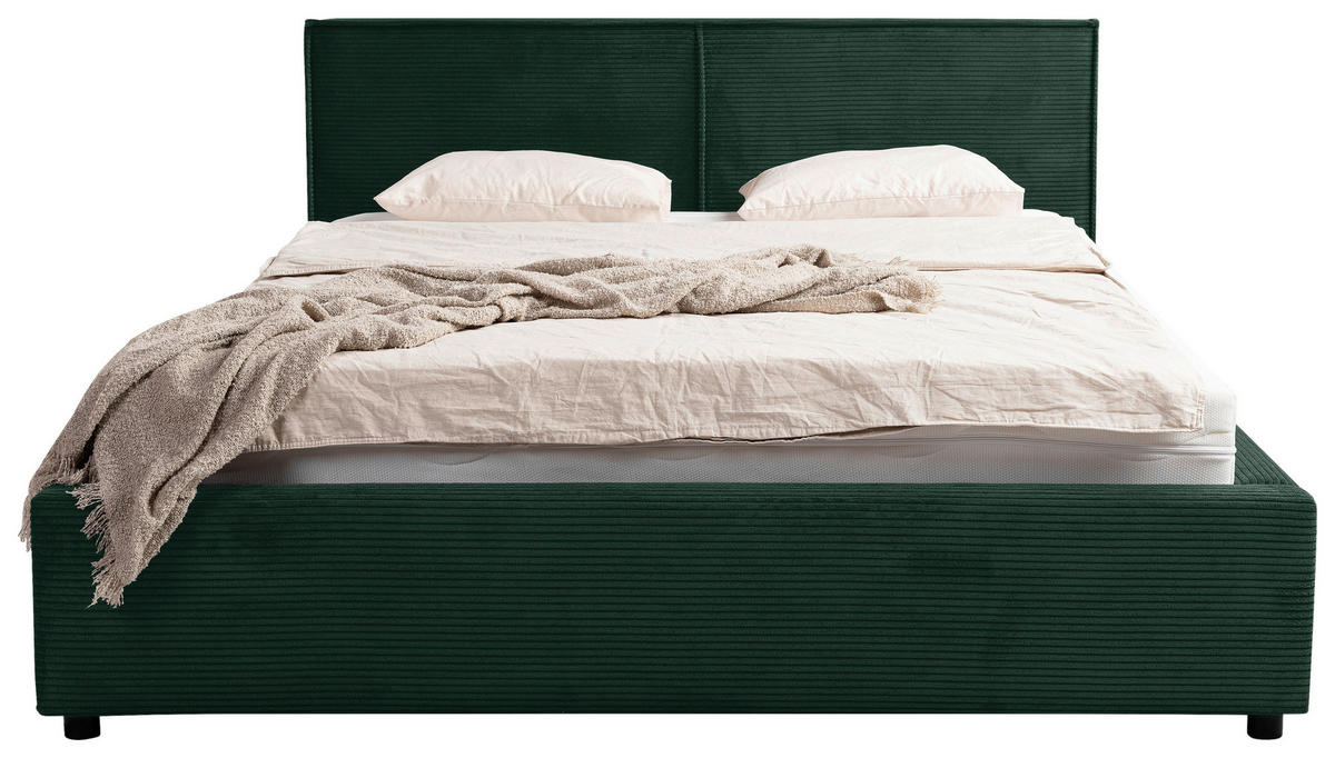 PAT TAPIțAT 180/200 cm  in verde închis  - verde închis/negru, Modern, lemn/metal (180/200cm) - MID.YOU