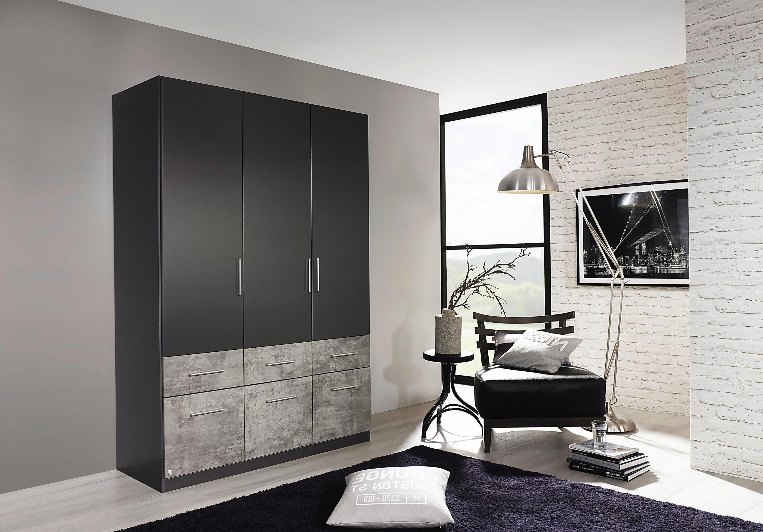 DREHTÜRENSCHRANK 3-türig Grau, Graphitfarben  - Alufarben/Graphitfarben, Basics, Holzwerkstoff/Kunststoff (136/197/54cm) - Xora