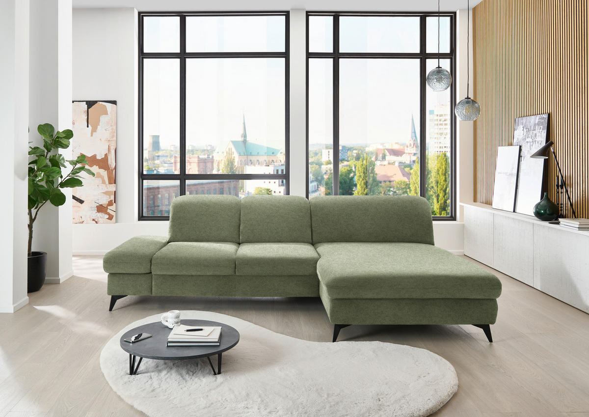 ECKSOFA  in Chenille Olivgrün  288/198 cm  - Schwarz/Olivgrün, Design, Textil/Metall (288/198cm) - Beldomo Style