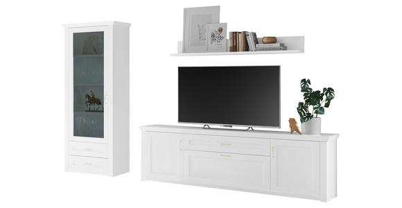 WOHNWAND  in Weiß  304/185/43 cm  - Messingfarben/Weiß, LIFESTYLE, Glas/Holzwerkstoff (304/185/43cm) - Landscape