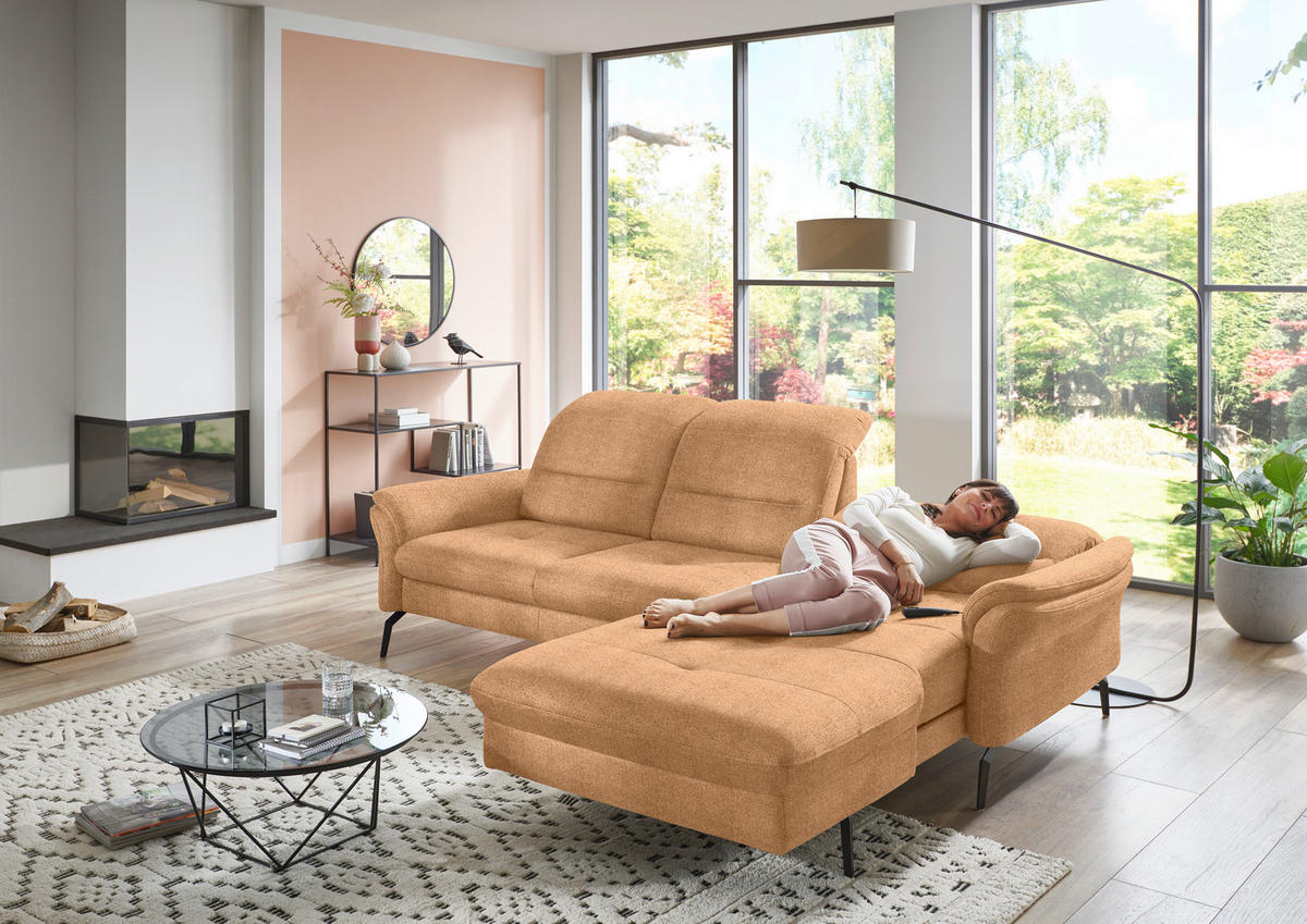 ECKSOFA in Flachgewebe Currygelb  260/181 cm  - Currygelb/Schwarz, KONVENTIONELL, Textil/Metall (260/181cm) - Beldomo Speed