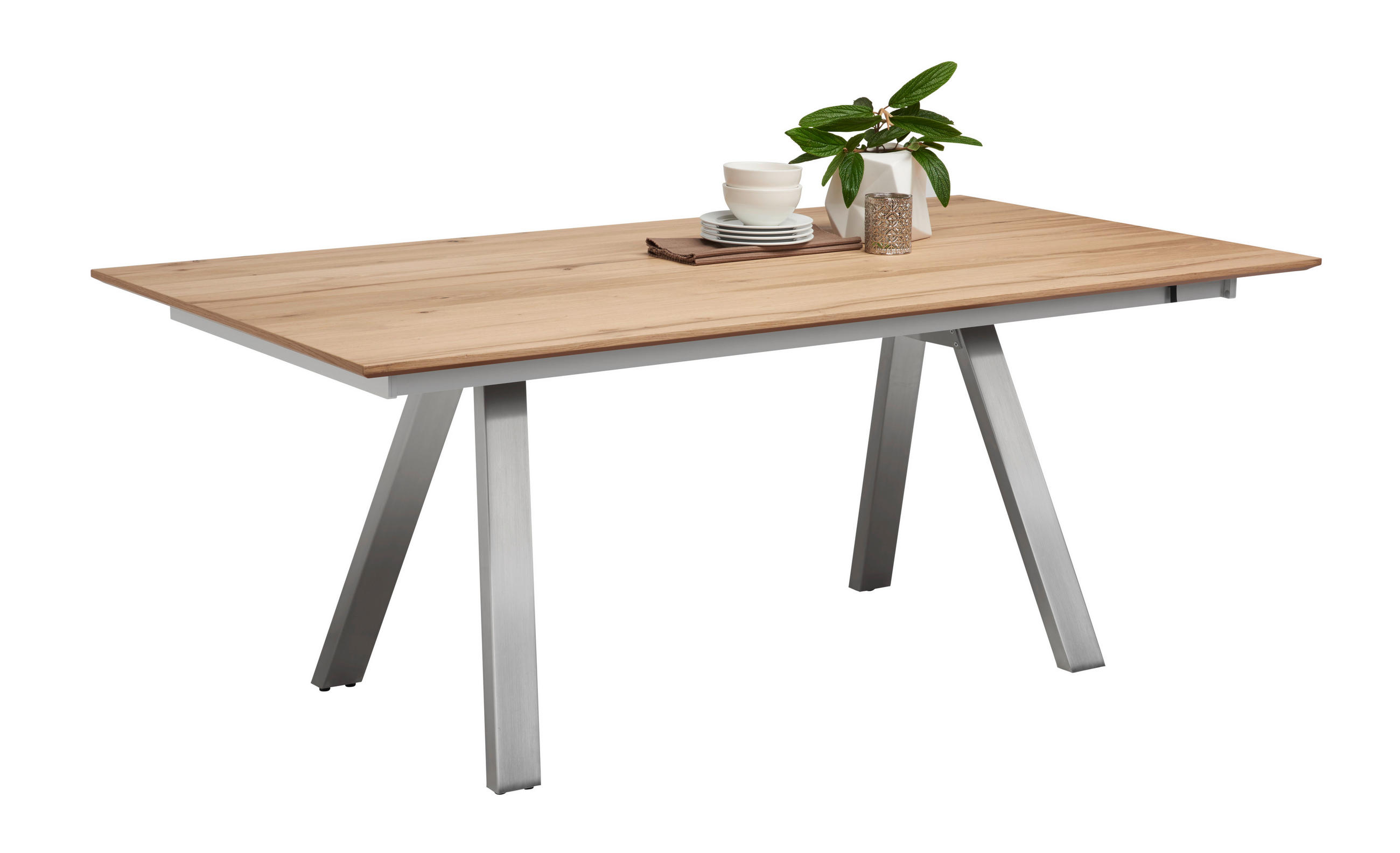 ESSTISCH in Holz, Metall 160/90/75 cm  - Edelstahlfarben/Eichefarben, KONVENTIONELL, Holz/Metall (160/90/75cm) - Venjakob