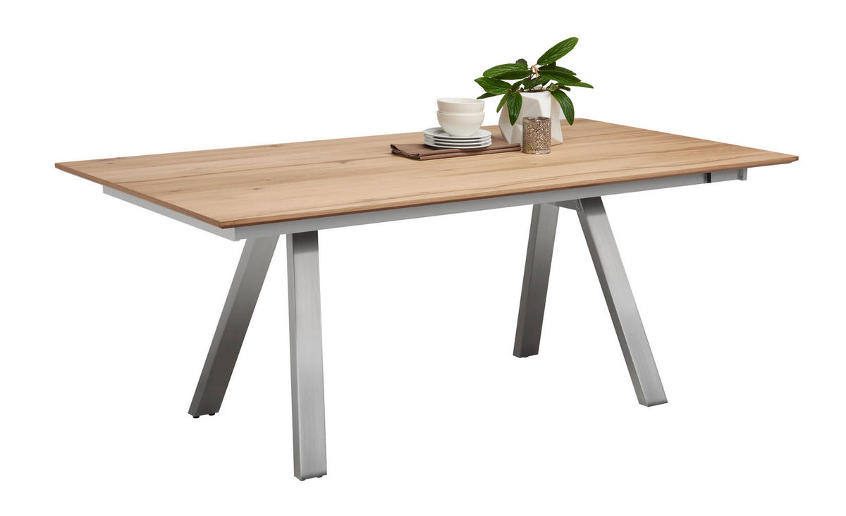 ESSTISCH in Holz, Metall 160/90/75 cm  - Edelstahlfarben/Eichefarben, KONVENTIONELL, Holz/Metall (160/90/75cm) - Venjakob