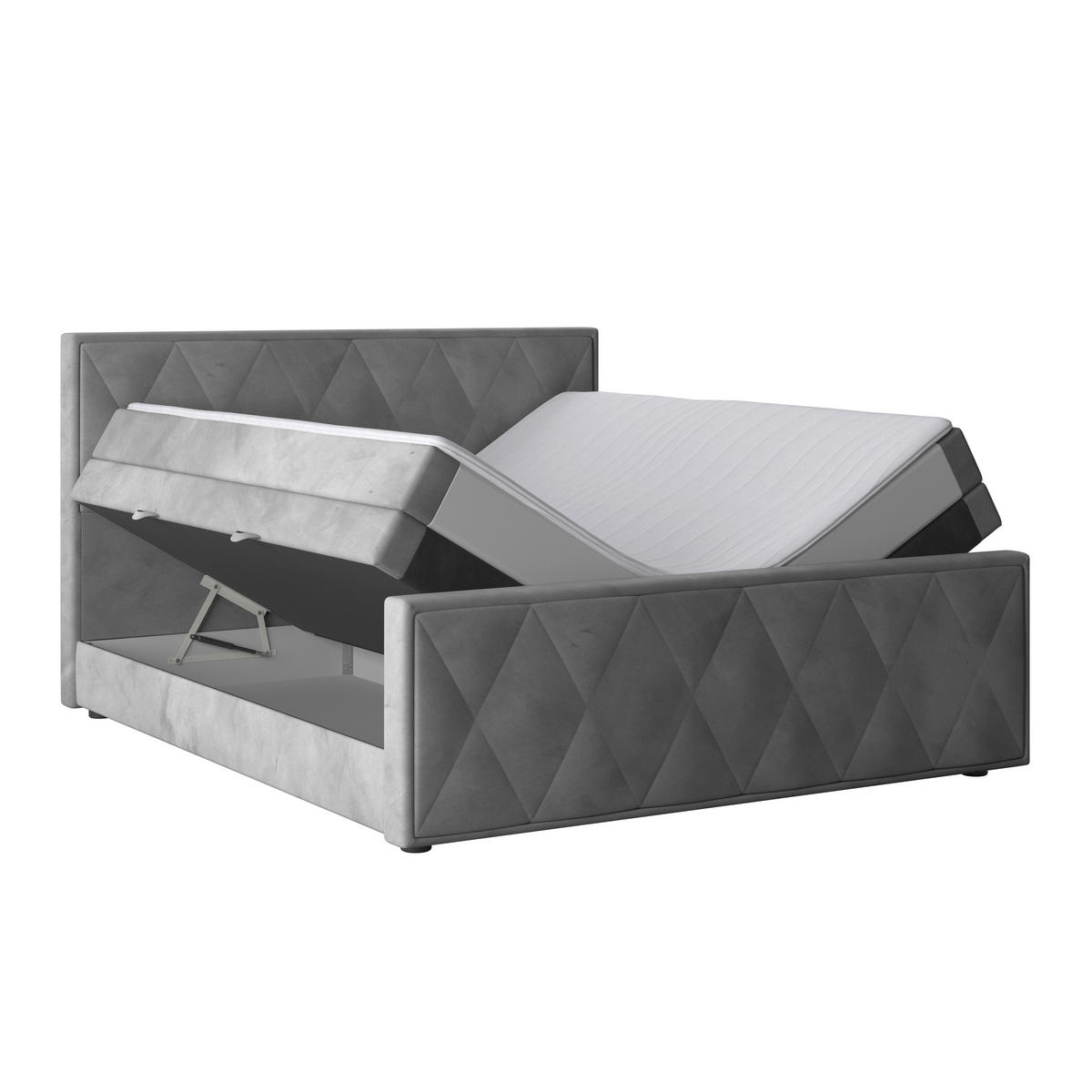 BOXSPRINGBETT 180/200 cm  in Hellgrau  - Hellgrau/Schwarz, Modern, Karton/Holzwerkstoff (180/200cm) - MID.YOU