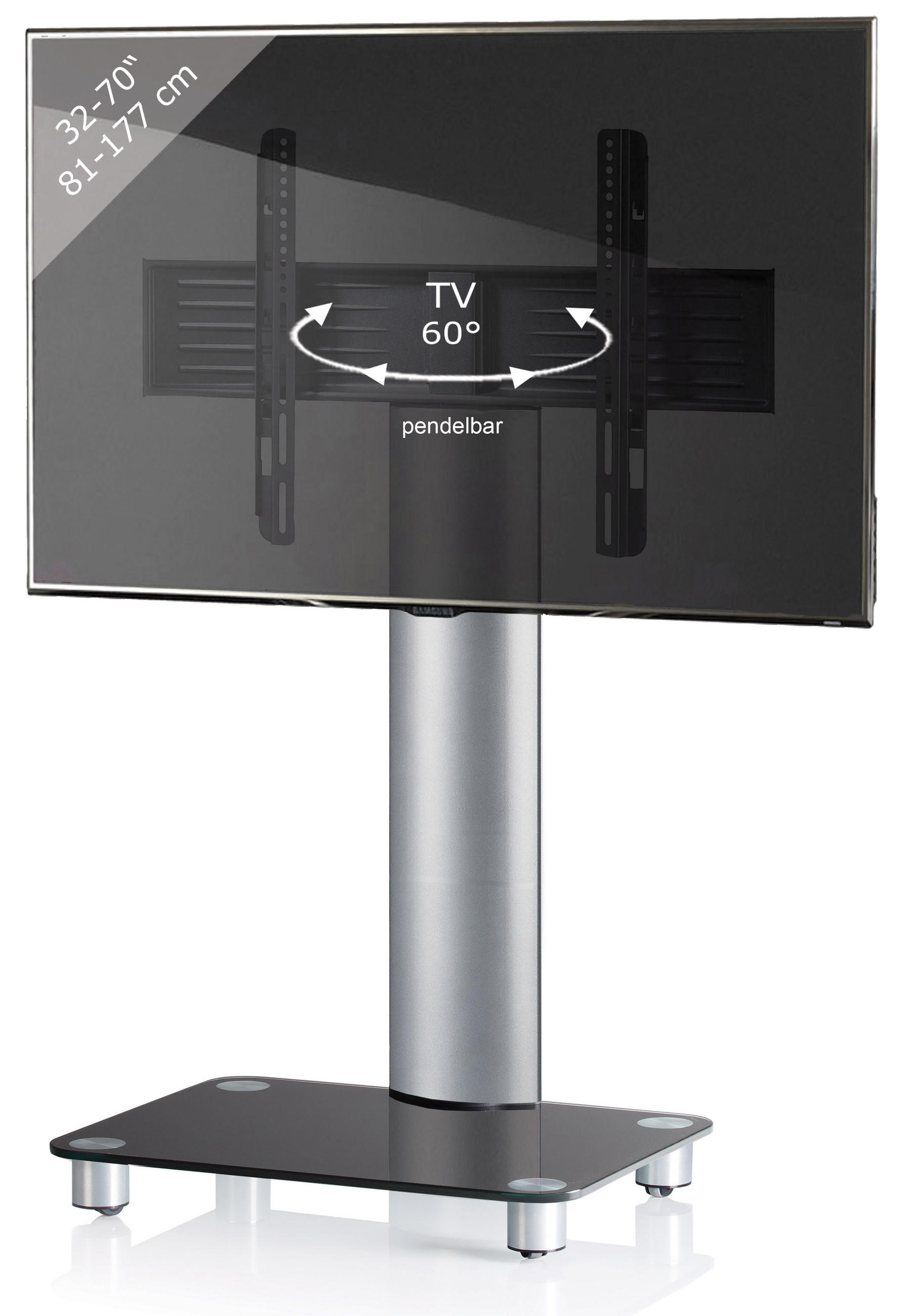TV-STATIV i {item.attr('143-279'), [ ]}{item.attr('B-DIMENSION'),[]} - silver/svart, Klassisk, metall/glas (60/100/44cm) - MID.YOU