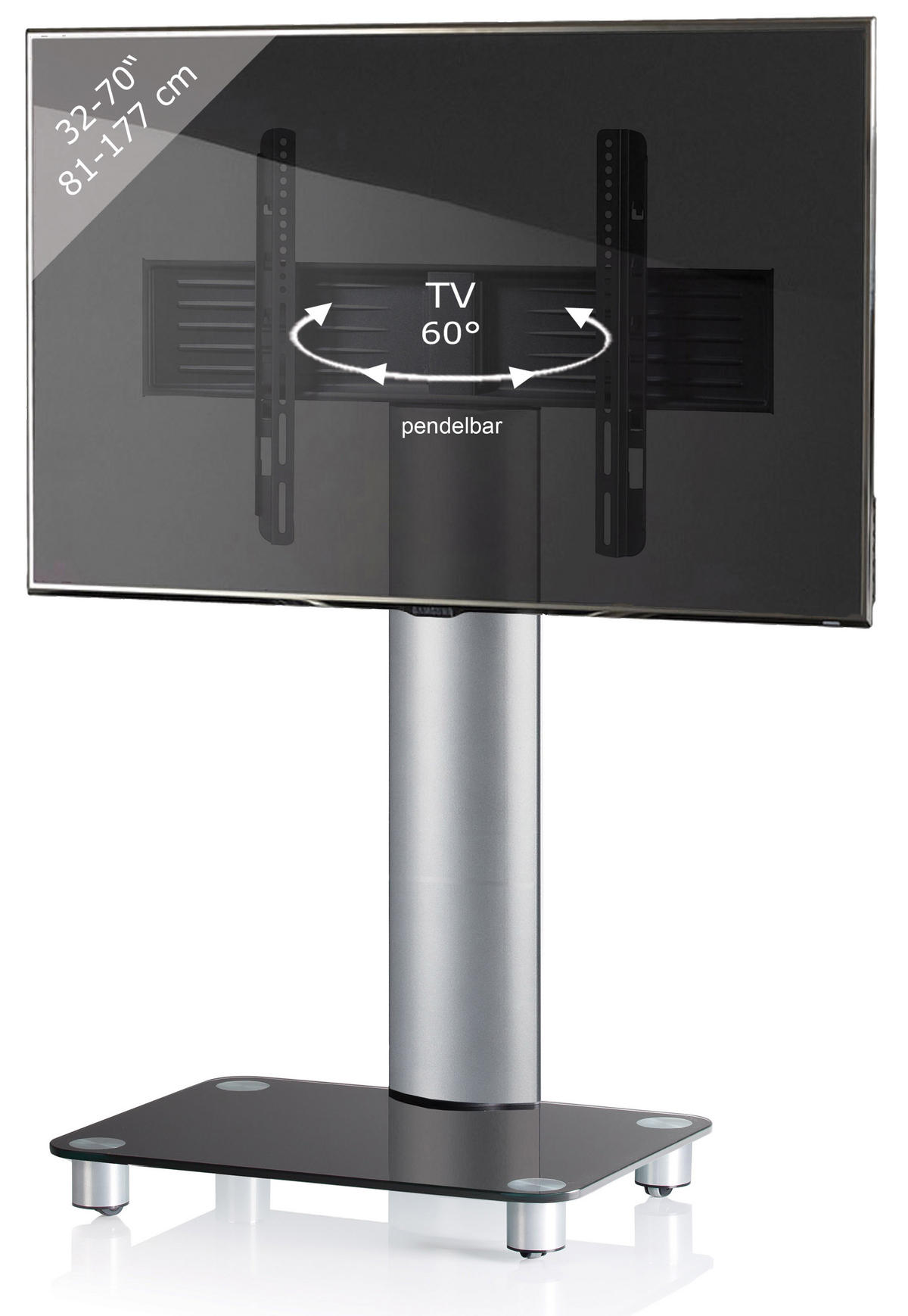 TV-STATIV i {item.attr('143-279'), [ ]}{item.attr('B-DIMENSION'),[]} - silver/svart, Klassisk, metall/glas (60/100/44cm) - MID.YOU