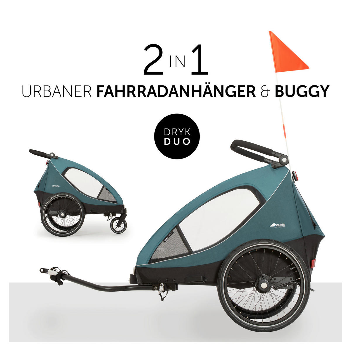 FAHRRADANHÄNGER   Dryk Duo  - Türkis, Basics, Kunststoff/Textil (79/99/118cm) - Hauck