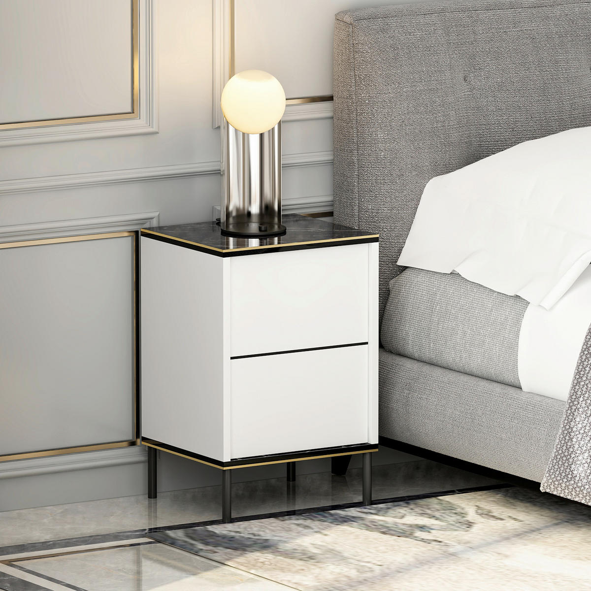 NATTDUKSBORD i svart, vit  - vit/svart, Design, metall/trämaterial (40/60/35cm) - Livetastic