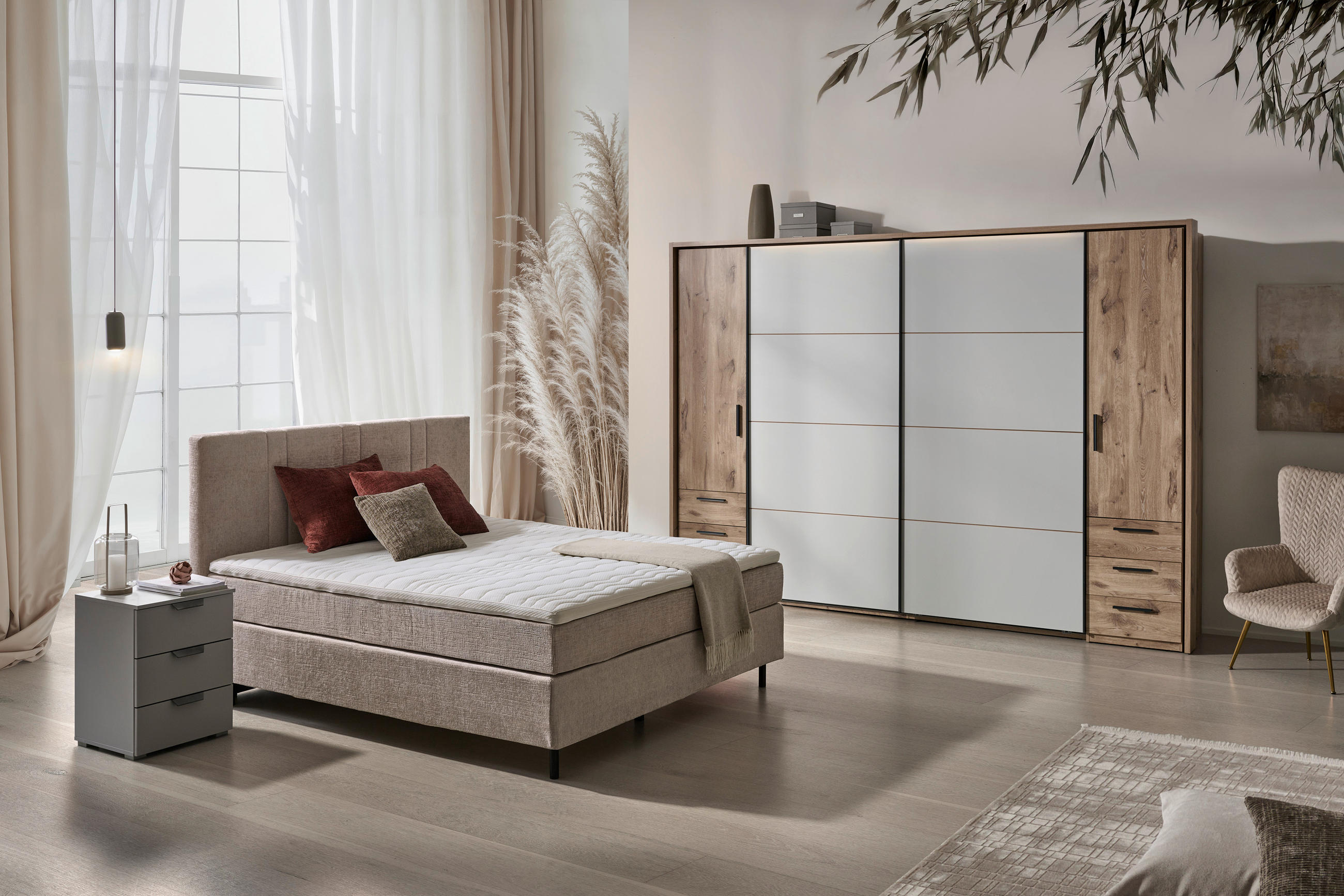BOXSPRINGBETT 180/200 cm  in Beige  - Beige/Schwarz, Design, Textil/Metall (180/200cm) - Welnova