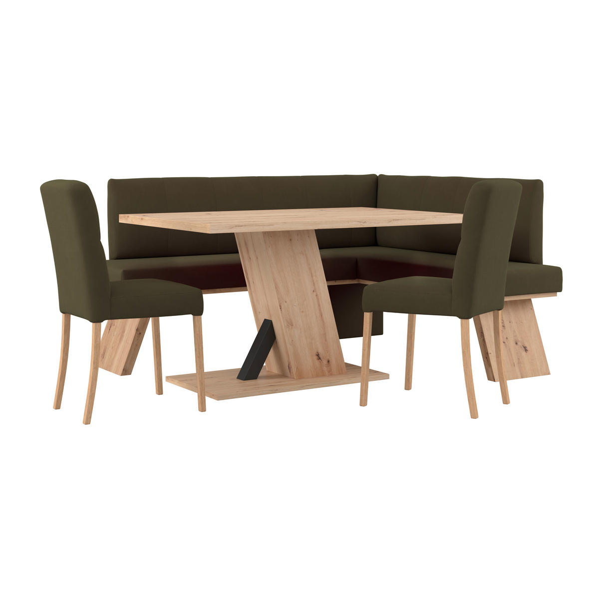 ECKBANK 185/150 cm Webstoff Grün   - Eichefarben/Grün, KONVENTIONELL, Textil (185/150cm) - Livetastic