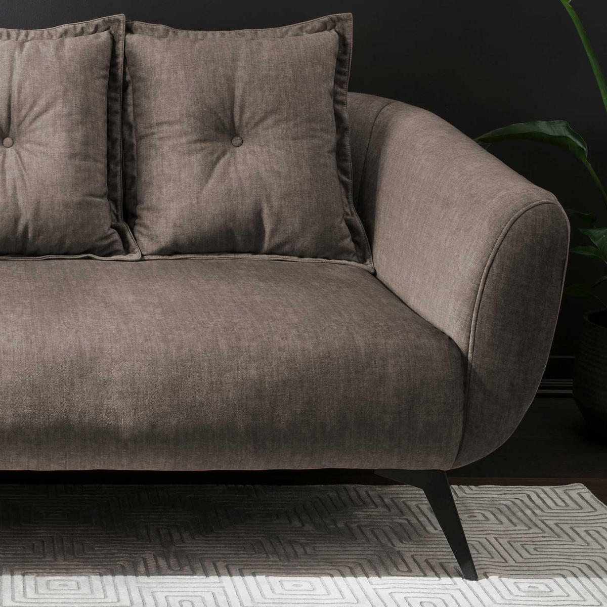 2,5-SITZER in Velours Braun  - Schwarz/Braun, Modern, Holz/Textil (196/94/103cm) - Livetastic