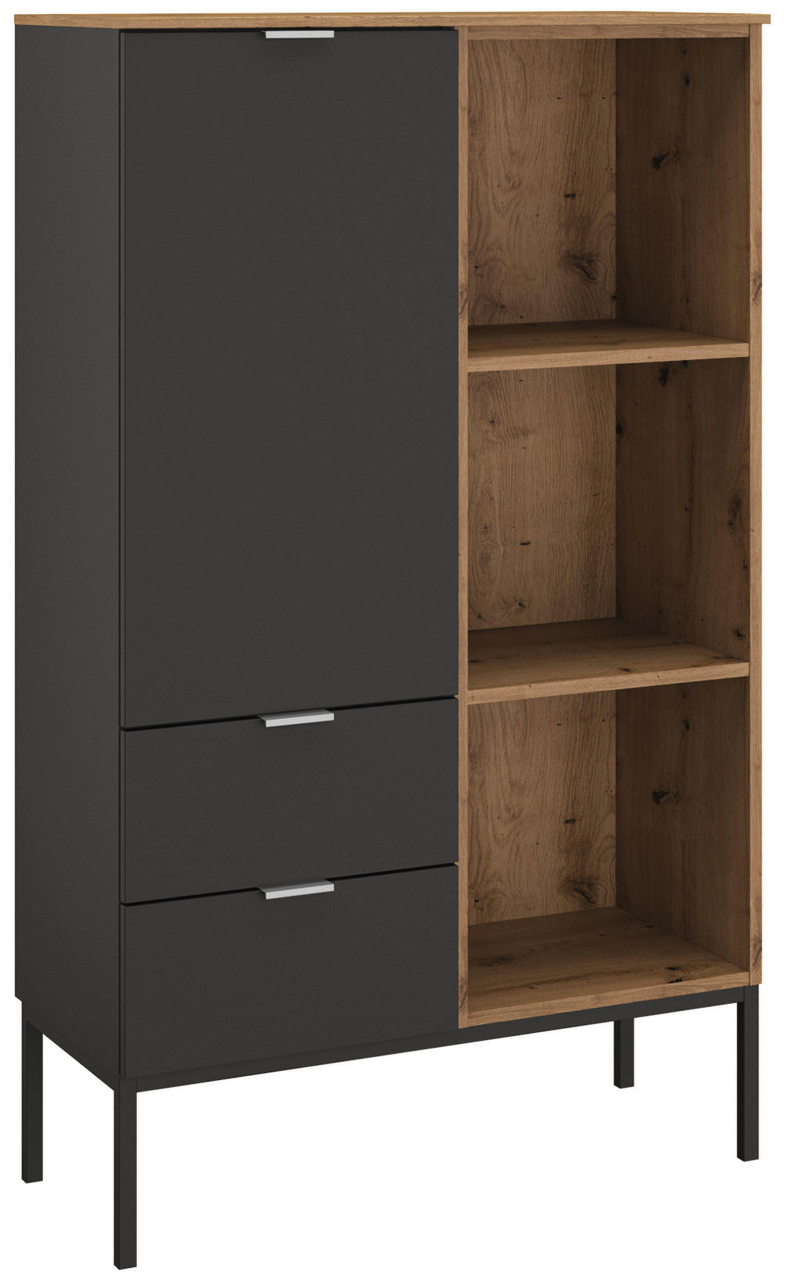 HIGHBOARD Graphitfarben, Eiche Artisan Befestigungsmaterial, Einlegeböden  - Alufarben/Graphitfarben, Design, Holzwerkstoff/Metall (80/138/42cm) - Stylife