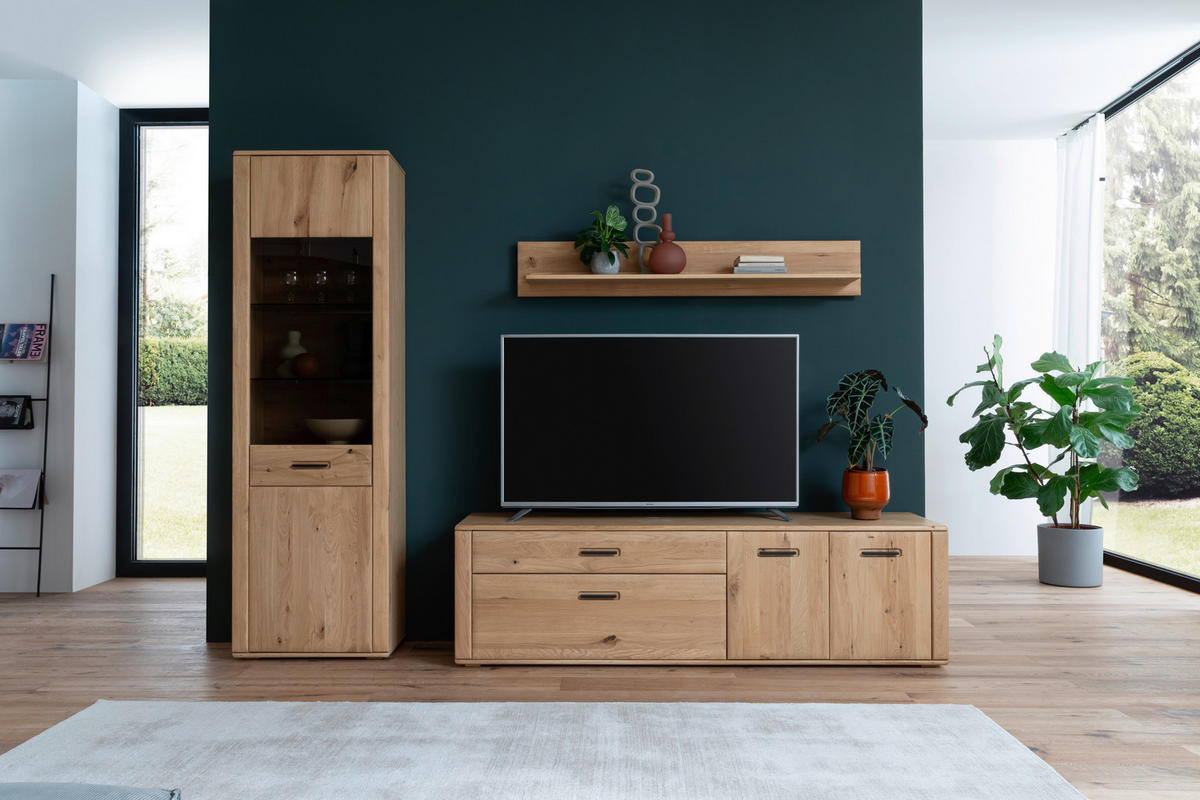WOHNWAND  in Eichefarben 272/208/50 cm  - Eichefarben/Anthrazit, Konventionell, Glas/Holz (272/208/50cm) - Cantus