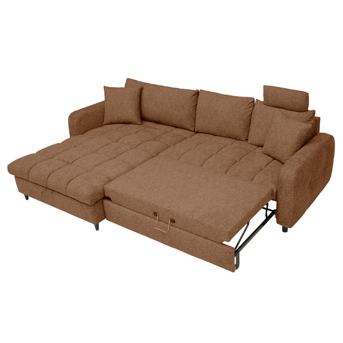 ECKSOFA inkl. Funktionen Braun Velours  - Schwarz/Braun, MODERN, Holz/Textil (282/184cm) - Lomoco