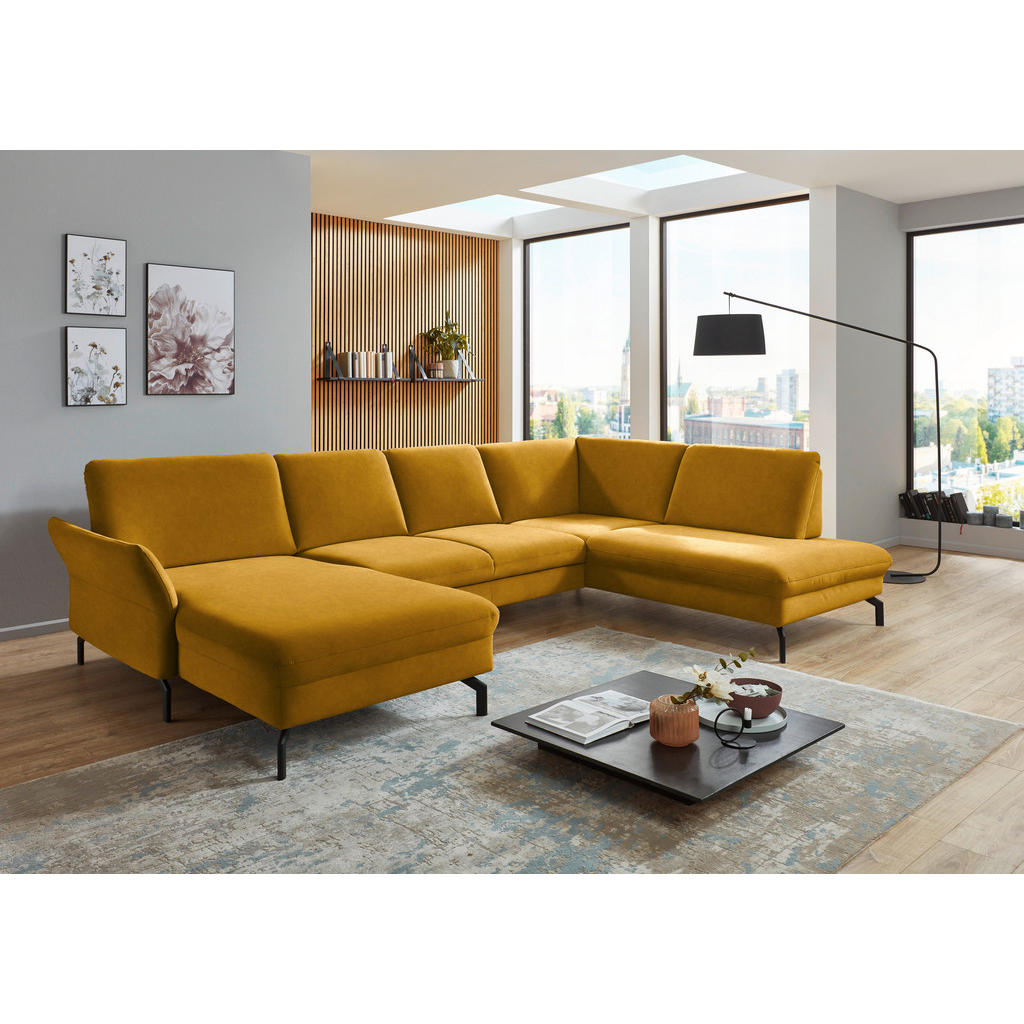 Thumbnail - Beldomo System Wohnlandschaft, Currygelb, Textil, 5-Sitzer, U-Form, 335x220 cm, Goldenes M, Stoffauswahl, Sitzqualitäten...