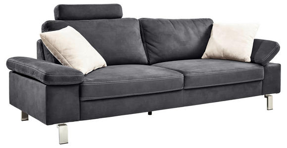 3-SITZER-SOFA in Mikrofaser Grau  - Chromfarben/Beige, Design, Textil/Metall (234/86/97cm) - Hom`in