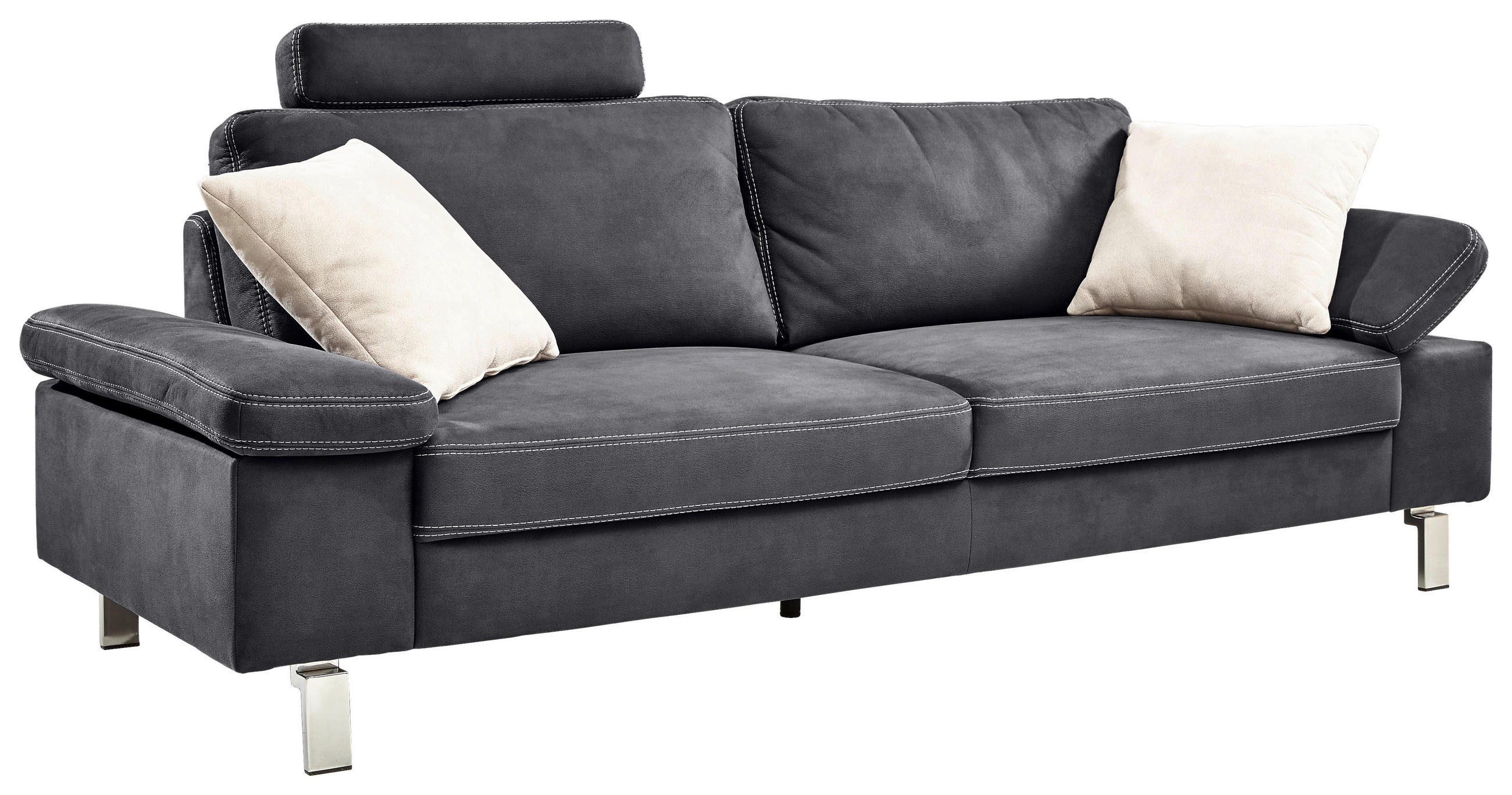 3-SITZER-SOFA Mikrofaser Grau  - Chromfarben/Beige, Design, Textil/Metall (234/86/97cm) - Hom`in