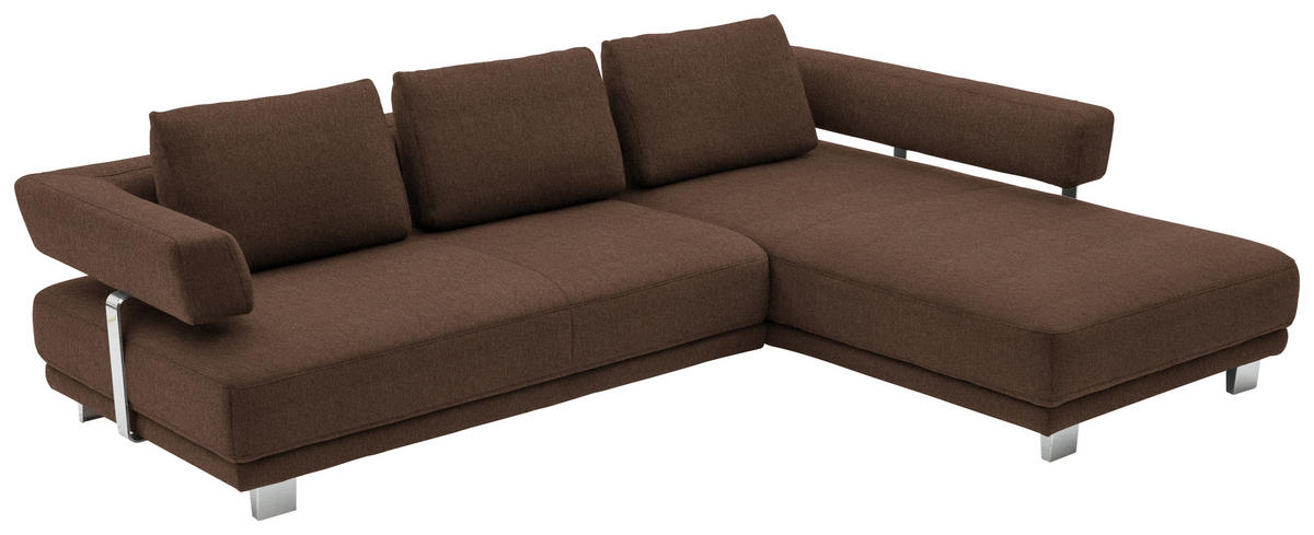 ECKSOFA in Chenille Braun  - Chromfarben/Braun, Natur, Textil/Metall (297/214cm) - Valdera
