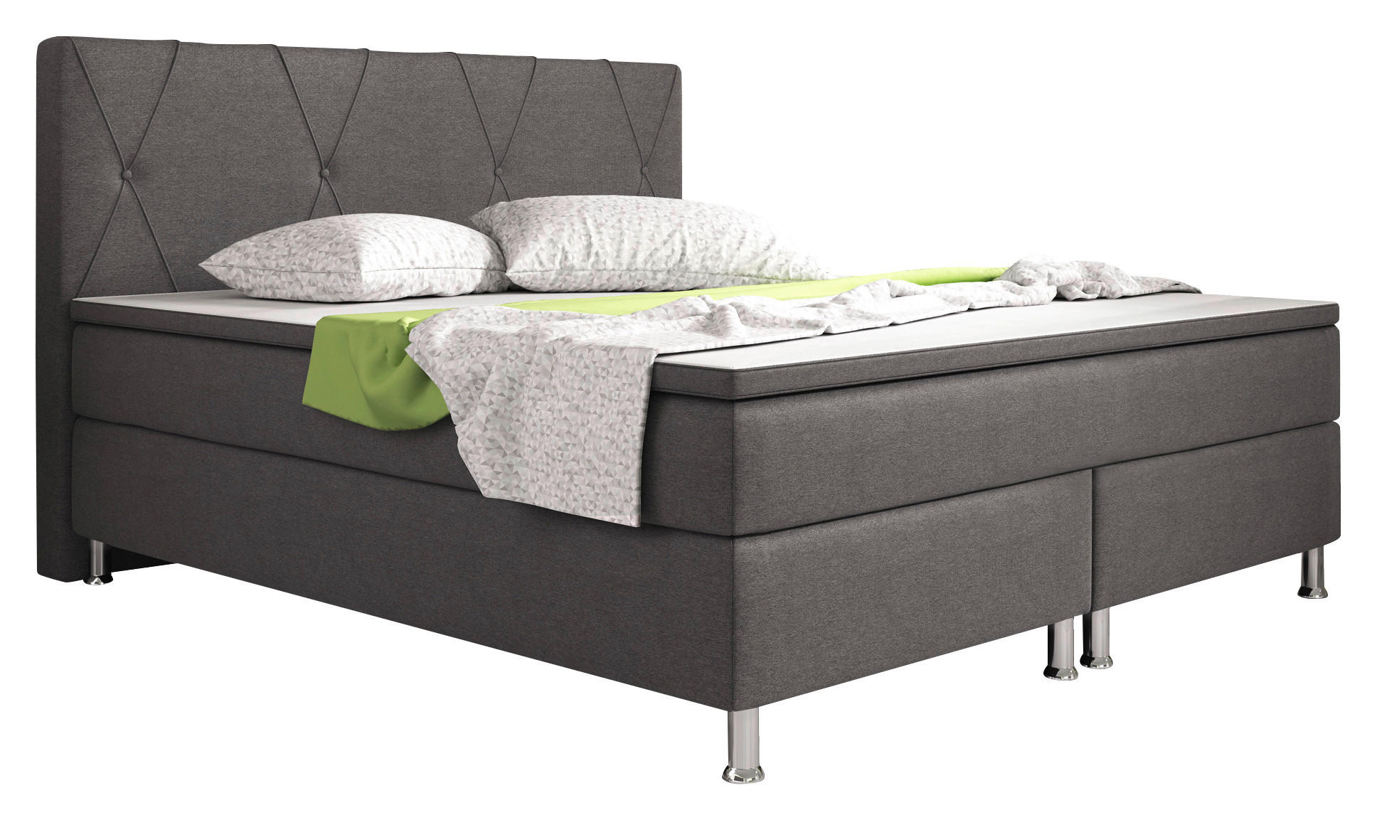 BOXSPRINGBETT 180/200 cm  in Anthrazit  - Anthrazit/Silberfarben, KONVENTIONELL, Textil/Metall (180/200cm) - MID.YOU