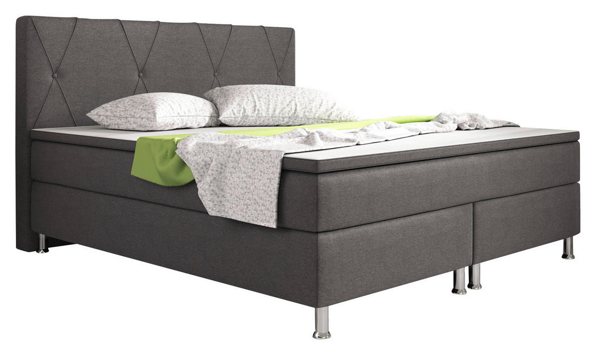 BOXSPRINGBETT 180/200 cm  in Anthrazit  - Anthrazit/Silberfarben, KONVENTIONELL, Textil/Metall (180/200cm) - MID.YOU