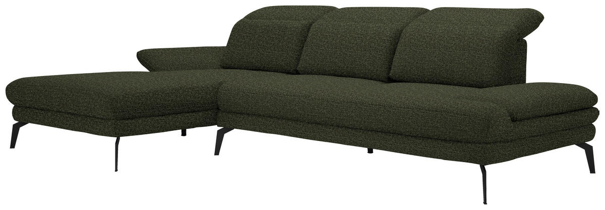 ECKSOFA in Webstoff Olivgrün  - Schwarz/Olivgrün, Design, Textil/Metall (180/289cm) - Stylife