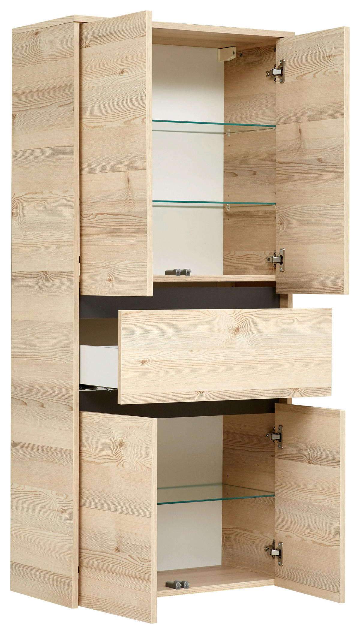 SREDNJE VISOKA OMARA 66,8/145,6/33 cm  - barve pinije/svetlo siva, Konvencionalno, steklo/leseni material (66,8/145,6/33cm) - Xora