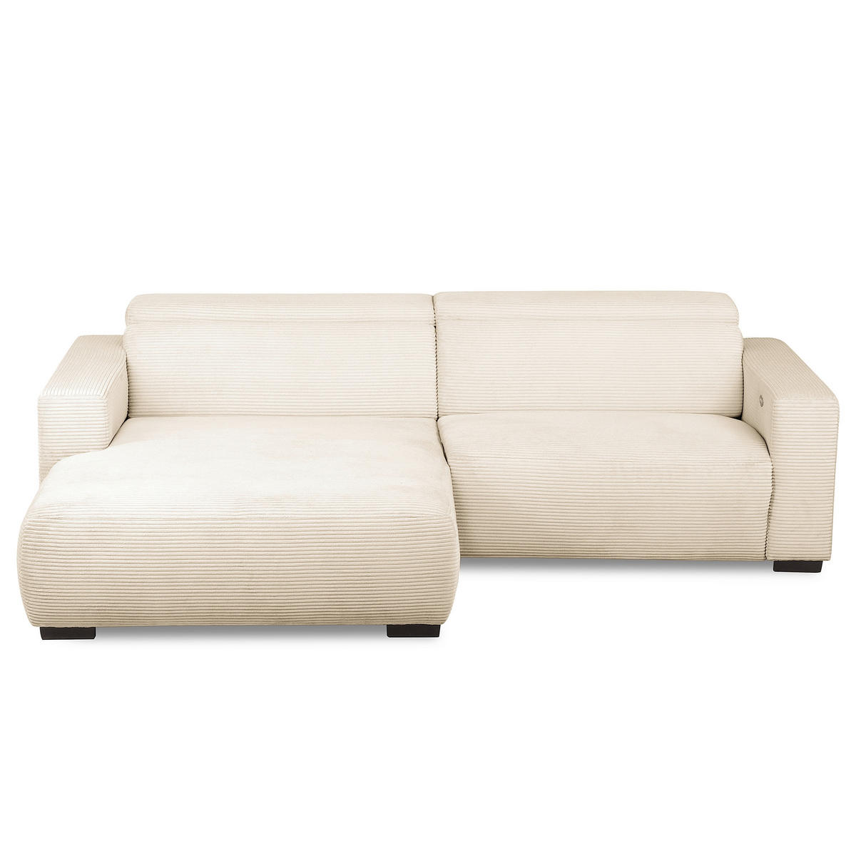 ECKSOFA RENO Beige Cord Relaxfunktion, Kopfteilverstellung  - Beige/Schwarz, Design, Kunststoff/Textil (184/248cm) - Livetastic