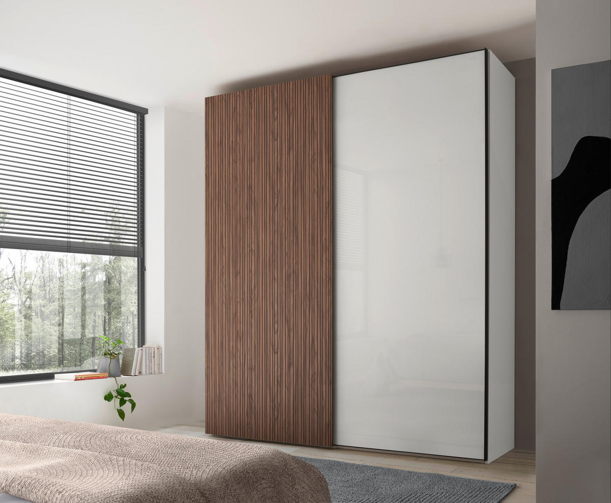 SCHWEBETÜRENSCHRANK 200/240/68 cm 2 Tür(en)-türig Weiß, Dunkelbraun  - Dunkelbraun/Schwarz, Design, Glas/Holzwerkstoff (200/240/68cm) - Dieter Knoll
