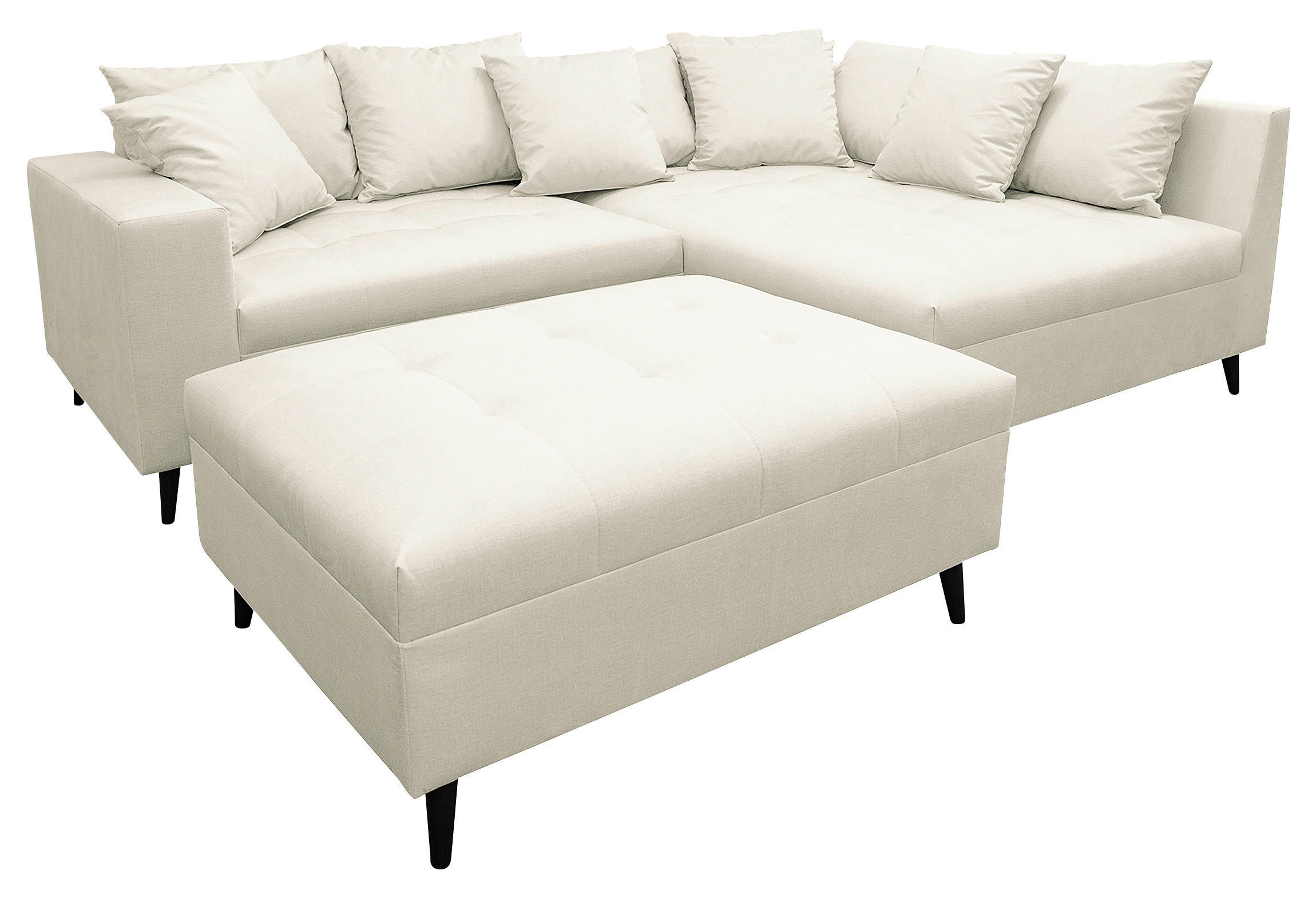 Ecksofa inkl. Hocker Hellgrau Mikrofaser  - Hellgrau/Schwarz, Design, Holz/Textil (247/174cm) - MID.YOU