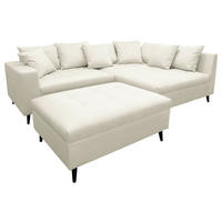 Ecksofa inkl. Hocker Mikrofaser Hellgrau  - Hellgrau/Schwarz, Design, Holz/Textil (247/174cm) - MID.YOU