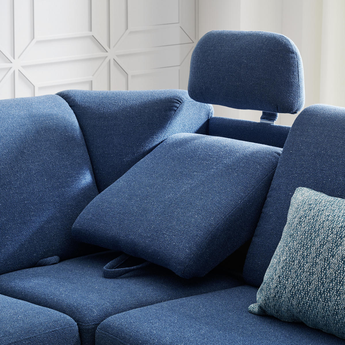 WOHNLANDSCHAFT in Jacquard Blau, Petrol  - Blau/Petrol, KONVENTIONELL, Kunststoff/Textil (158/322/236cm) - Sedda