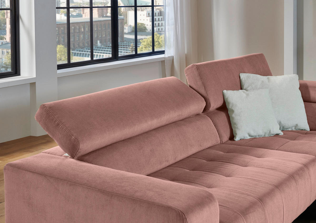 ECKSOFA Rosa Cord  - Schwarz/Rosa, Design, Textil/Metall (261/214cm) - Beldomo Style