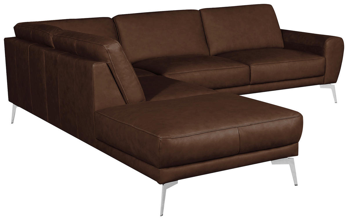 ECKSOFA in Echtleder Dunkelbraun  - Chromfarben/Dunkelbraun, Design, Leder/Metall (250/273cm) - Livetastic