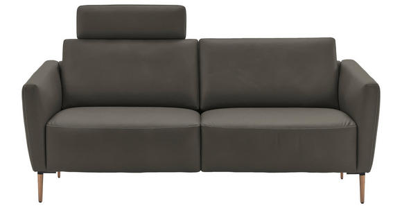 2-SITZER-SOFA  in Echtleder Dunkelgrau   - Eichefarben/Dunkelgrau, Natur, Leder/Holz (207/86/87cm) - Valnatura