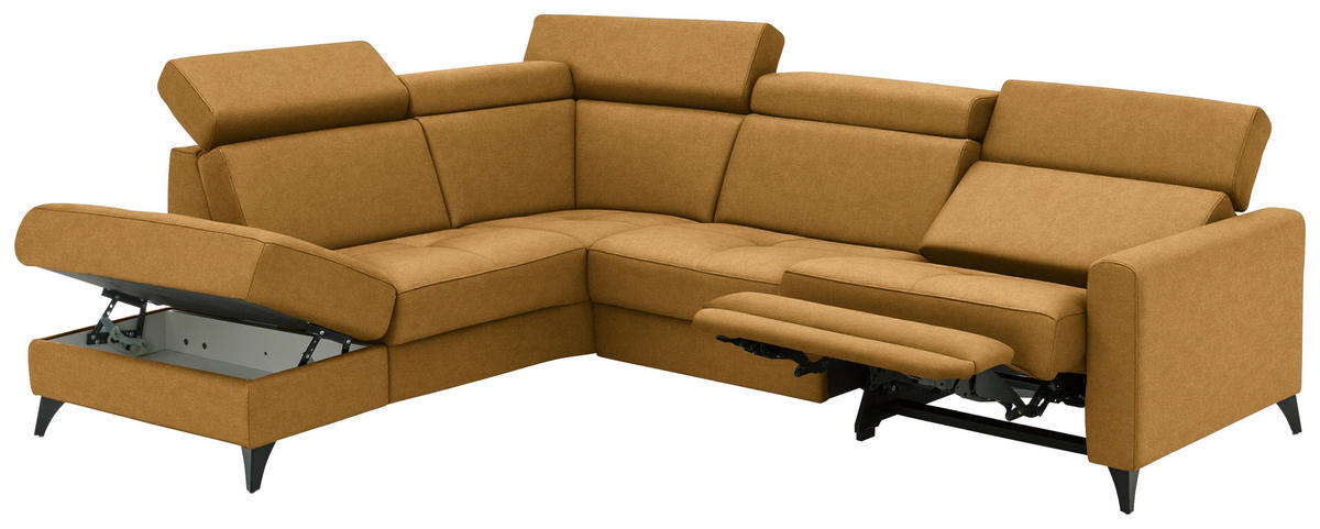 ECKSOFA Flachgewebe Currygelb  - Currygelb/Schwarz, Konventionell, Textil/Metall (214/276cm) - Beldomo System