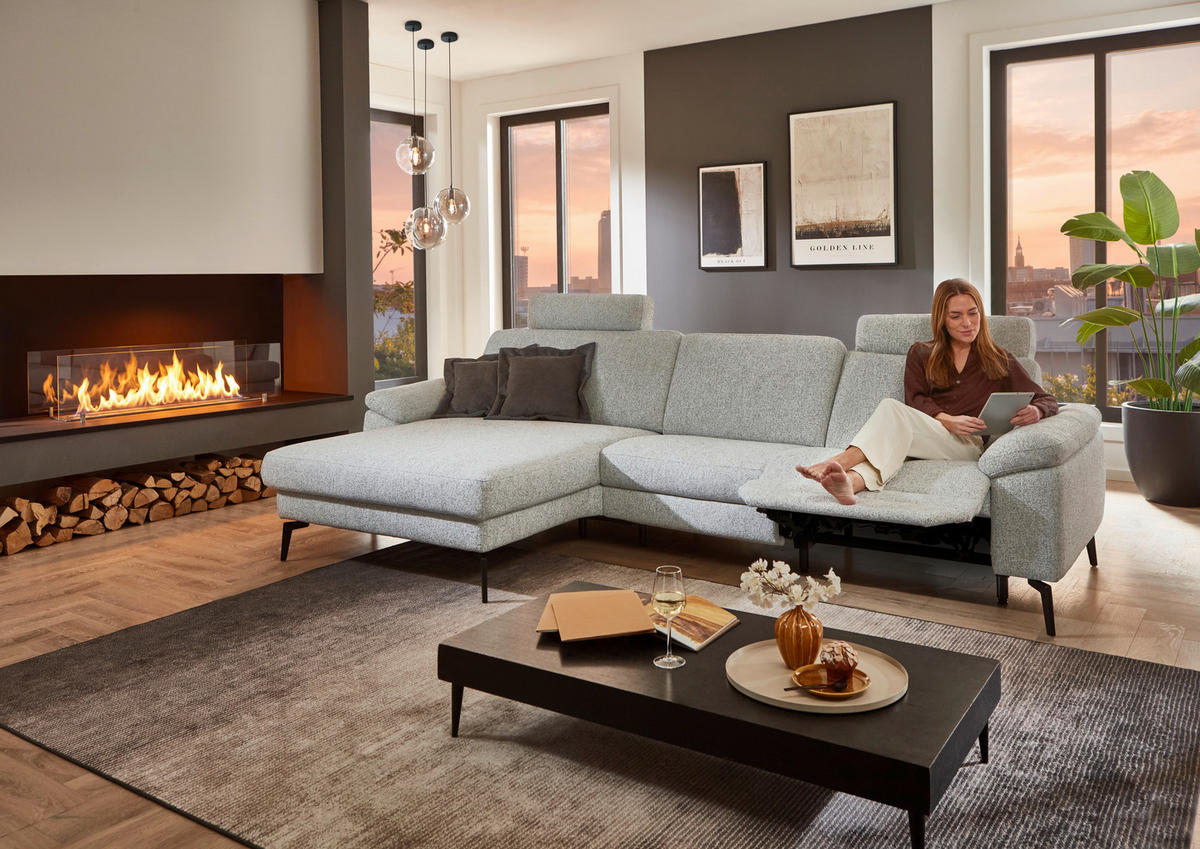 ECKSOFA  in Chenille Silberfarben  171/309 cm  - Silberfarben/Schwarz, Design, Textil/Metall (171/309cm) - Valdera