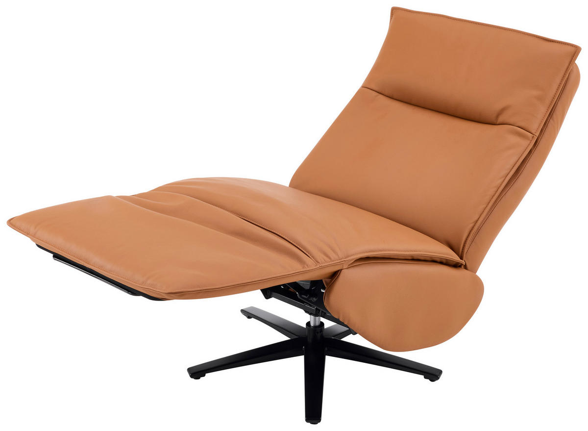 RELAXSESSEL Lederlook Echtleder Relaxfunktion, Kopfteilverstellung, Fußteilverstellung    - Schwarz/Braun, Design, Leder/Textil (70/110/82cm) - Stylife